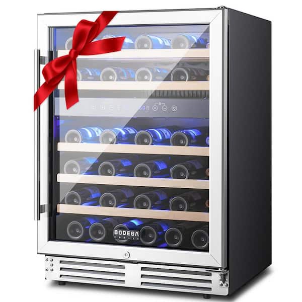 24 in. Dual Zone 46-Wine Bottles Beverage & Wine Cooler with Double-Layer Tempered Reversible Door in Stainless Steel