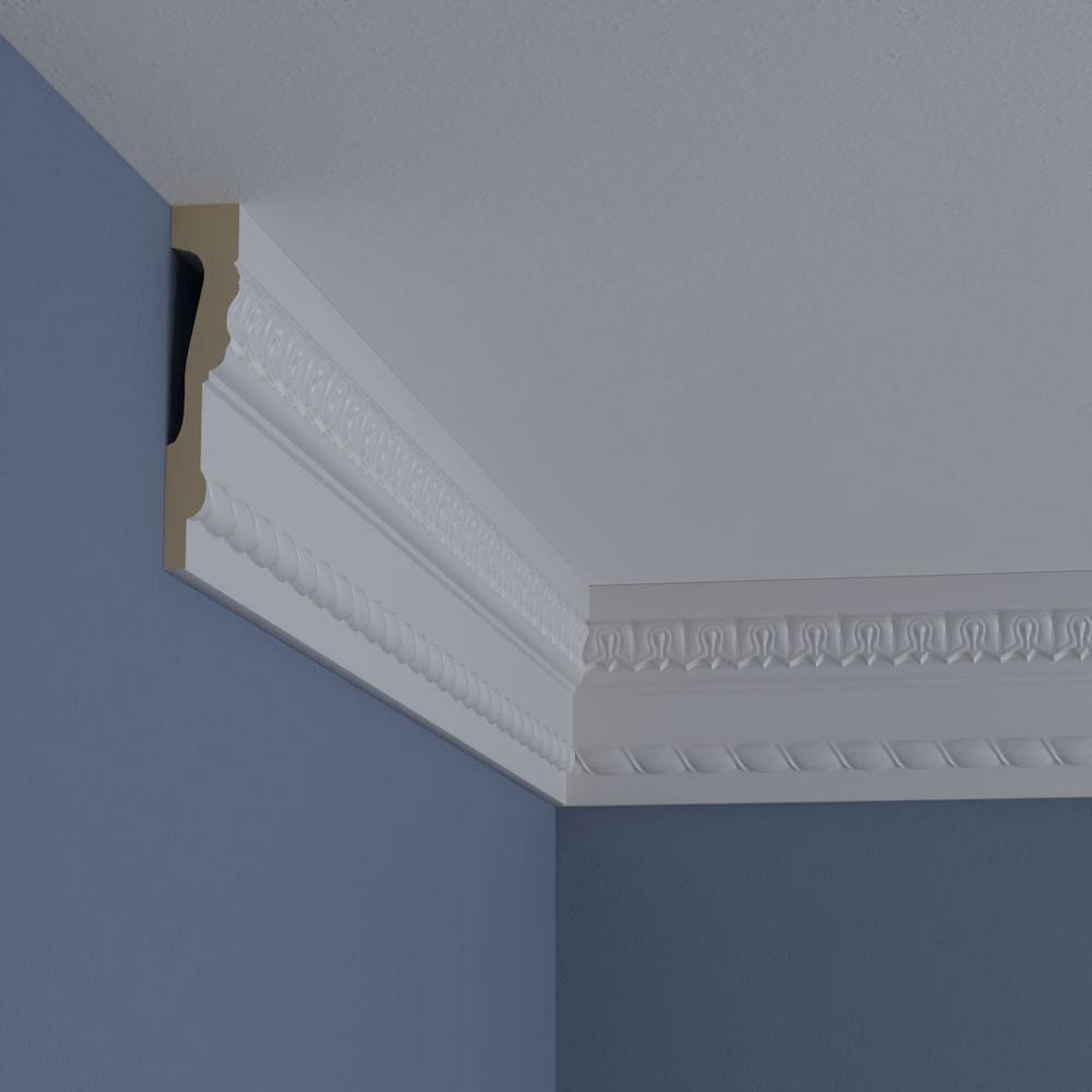 Primed White Polyurethane Crown Moulding with Geometric Design