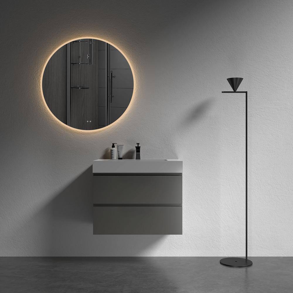 Alice 30" Gray MDF Floating Vanity with Solid Surface Sink
