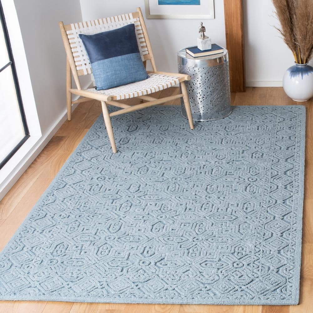 Blue Geometric Hand-Tufted Wool Area Rug 6' x 9'