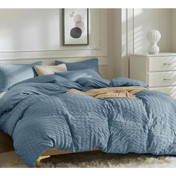 Blue 3pcs Duvet Cover Queen Size Microfiber Bedding Set