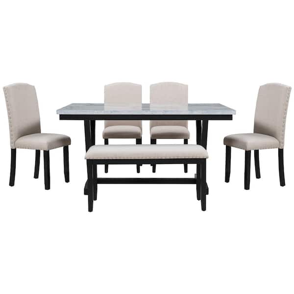 ATHMILE 6-Piece White MDF Tabletop (Seats-6)