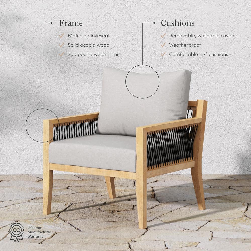 Freya Light Brown Acacia Wood Outdoor Seating Set with Gray Cushions