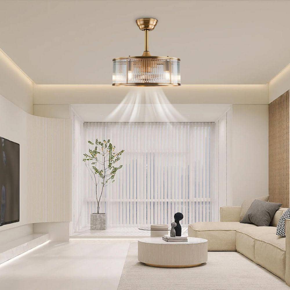 OUKANING 18 in. Indoor Gold Modern 5-Light 6 Speeds Caged Ceiling