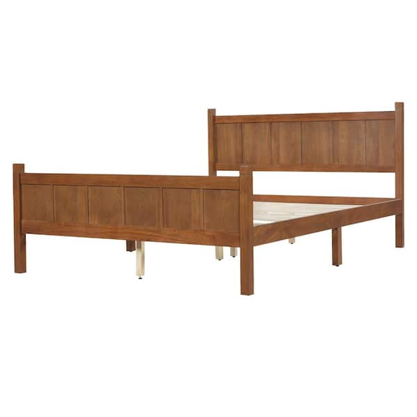 Nestfair Light Walnut Wood Frame Queen Size Platform Bed with