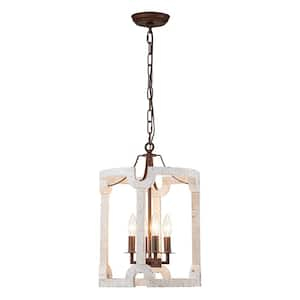 4 Light ‎Distressed White Modern French Country Drum Pendant Chandelier for Dining Room with No Bulbs Included