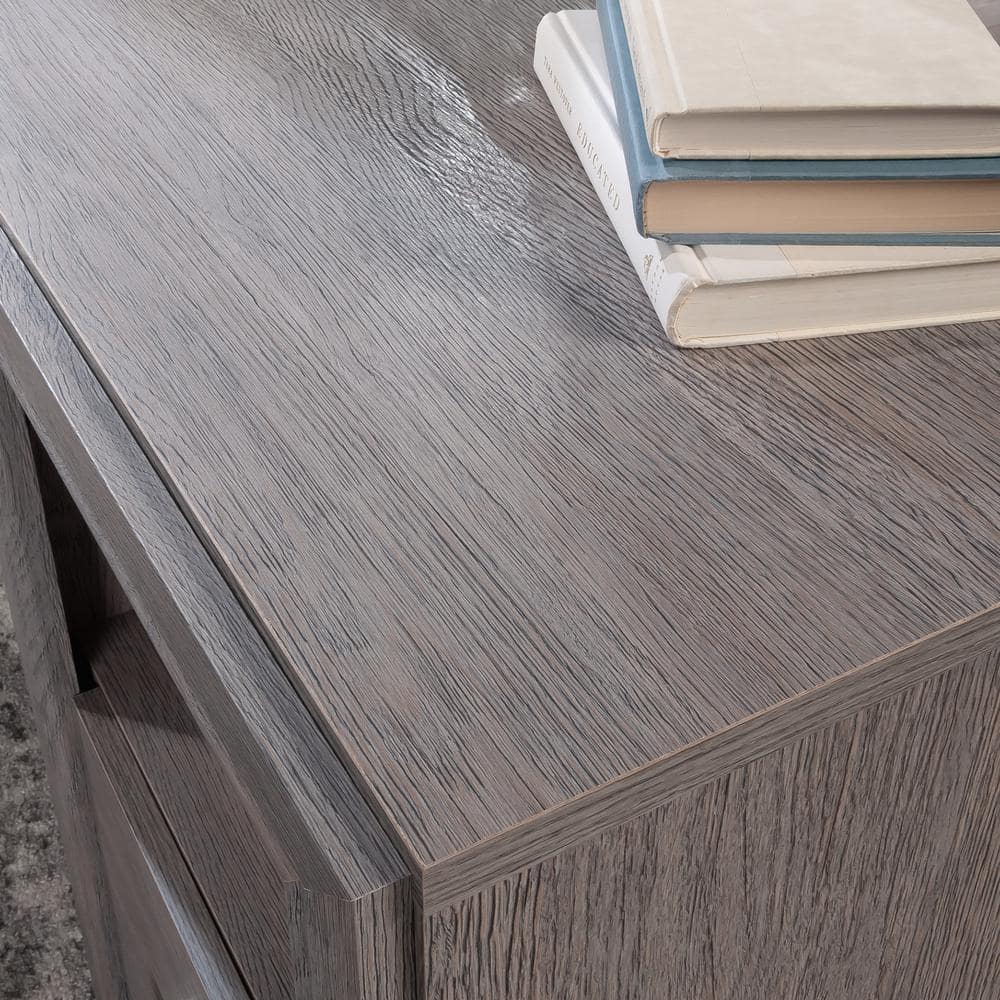 Gray Ashen Oak L-Shaped Computer Desk with Drawer and Filing Cabinet