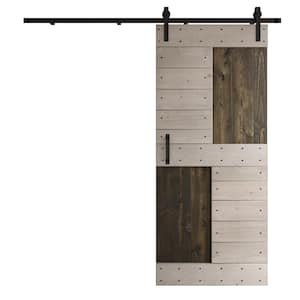 S Series 36 in. x 84 in. Carbon Grey Light Grey Finish Knotty Pine Wood Sliding Barn Door with Hardware Kit