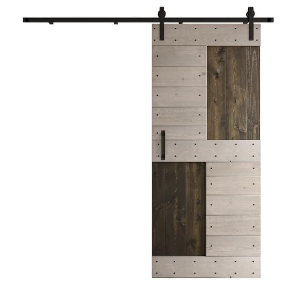 COAST SEQUOIA INC S Series 36 in. x 84 in. Carbon Grey Light Grey Finish Knotty Pine Wood Sliding Barn Door with Hardware Kit