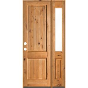 46 in. x 96 in. Rustic Knotty Alder Square Top Right-Hand/Inswing Clear Glass Clear Stain Wood Prehung Front Door w/RHSL
