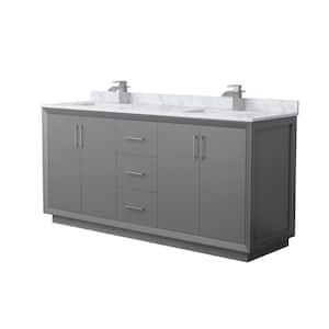 Strada 72 in. W x 22 in. D x 35 in. H Double Bath Vanity in Dark Gray with White Carrara Marble Top