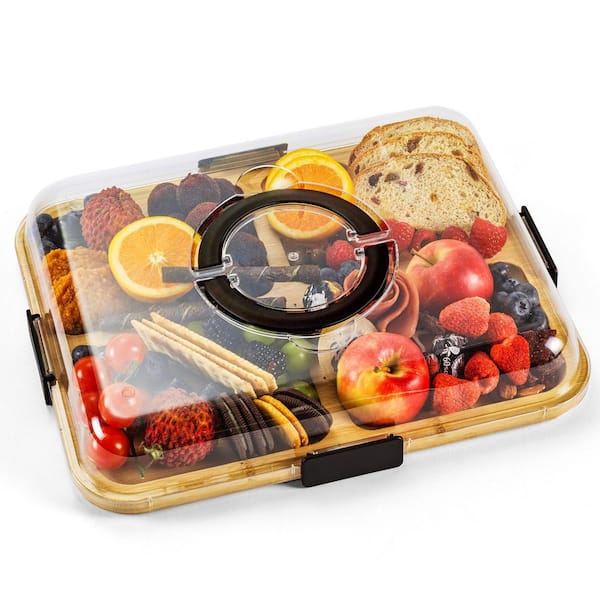 Premium Houten Cheese Board en Serving Tray met Beschermend Deksel, Draagbare Keukengerei voor Partijen, Picknics, Camping, Home Kitchen Serving Dishes
