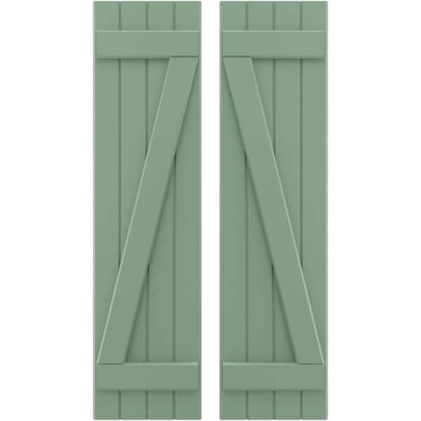 Ekena Millwork 14 in. W x 71 in. H Americraft 4-Board Exterior Real Wood Joined Board and Batten Shutters with Z-Bar in Track Green