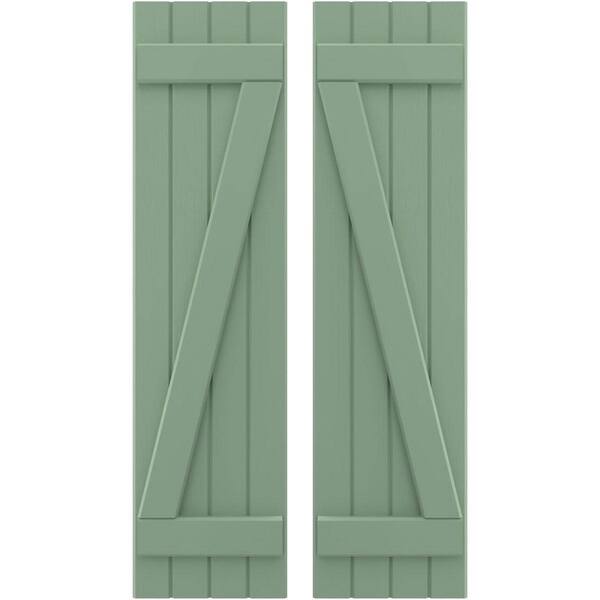 Ekena Millwork 14 in. W x 74 in. H Americraft 4-Board Exterior Real Wood Joined Board and Batten Shutters with Z-Bar in Track Green