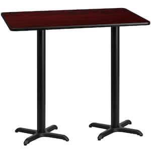 30 in. x 60 in. Rectangular Mahogany Laminate Table Top with 22 in. x 22 in. Bar Height Table Bases