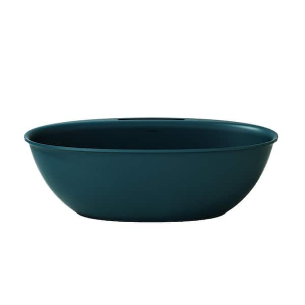 62.99 in. x 33 in. Flatbottom Solid Surface Freestanding Soaking Bathtub with Discreet Towel Slot in Emerald Forest