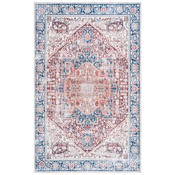 SAFAVIEH Arizona Red/Navy Doormat 3 ft. x 5 ft. Machine Washable Traditional Border Area Rug