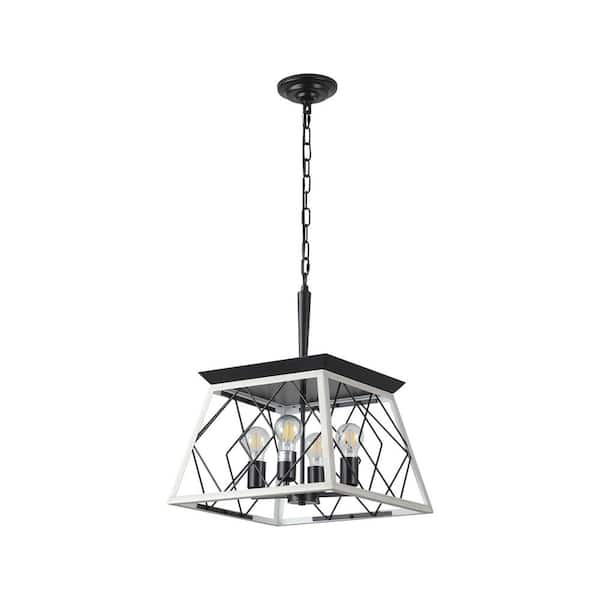 4-Light White Farmhouse Linear Chandelier for Kitchen Island with no bulbs included