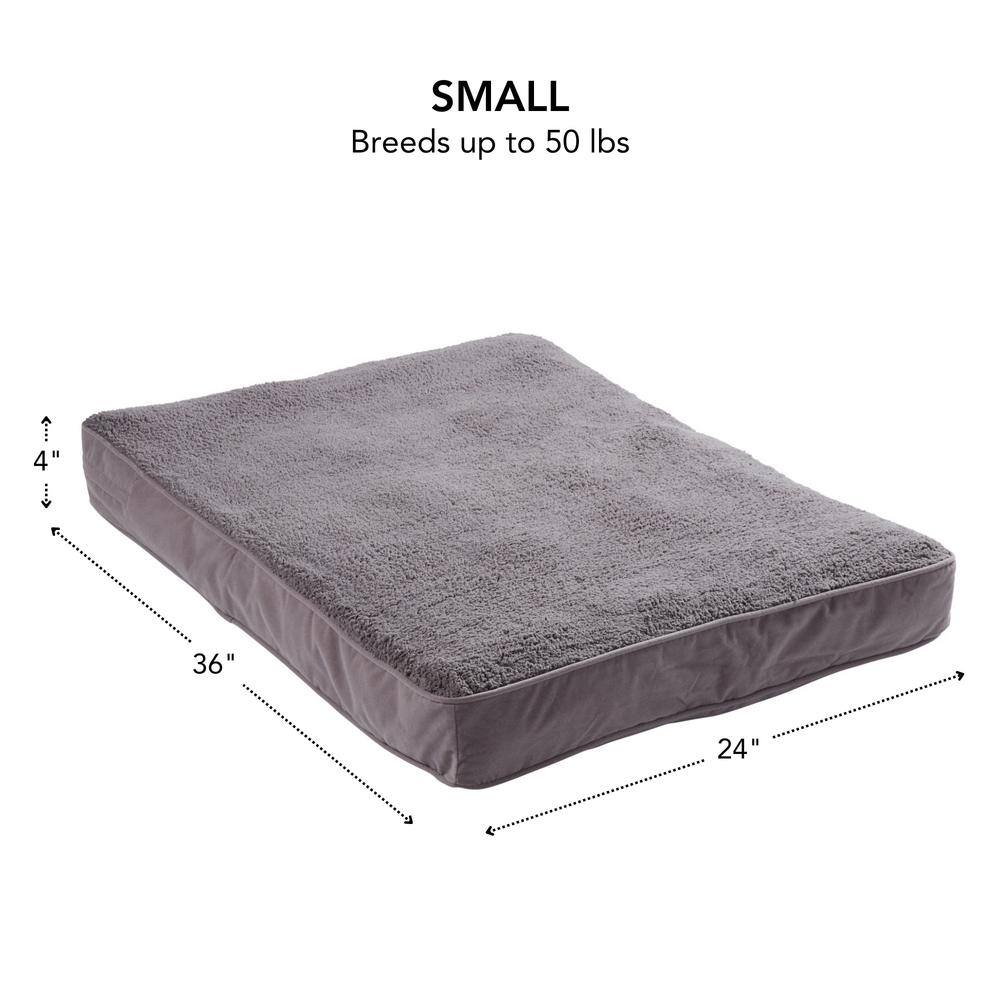 Small Gray Orthopedic Sherpa Dog Bed with Microfiber