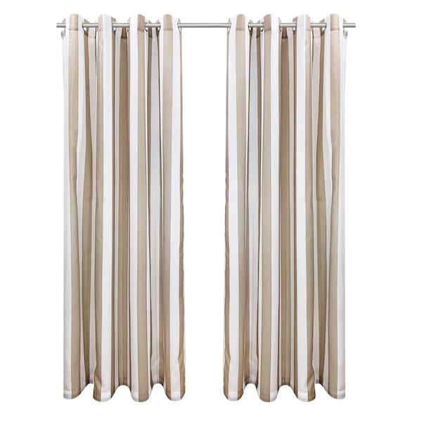 Unbranded Seascapes Linen Stripe 50 in. W x 108 in. L Grommet Light Filtering Indoor/Outdoor Curtain Panel Pair