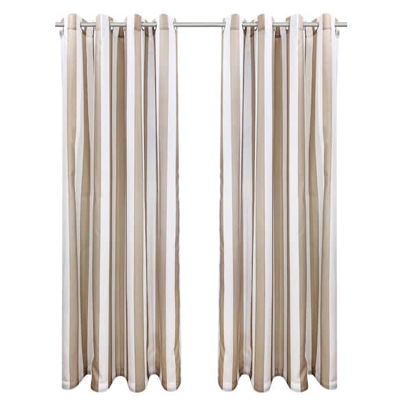 Unbranded Seascapes Stripe 50 in. W x 96 in. L Light Filtering Grommet Indoor/Outdoor Curtain Panel Pair in Linen
