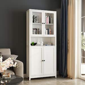 74.8 in. White MDF Bookcase with 4 Adjustable Shelves, a Open Cabinet and 4 Doors