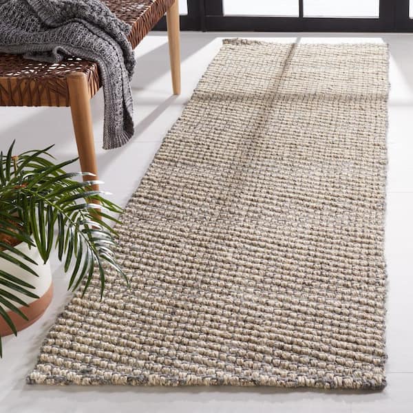 Natural Fiber 3 ft. x 8 ft. Natural/Gray Solid Color Runner Rug