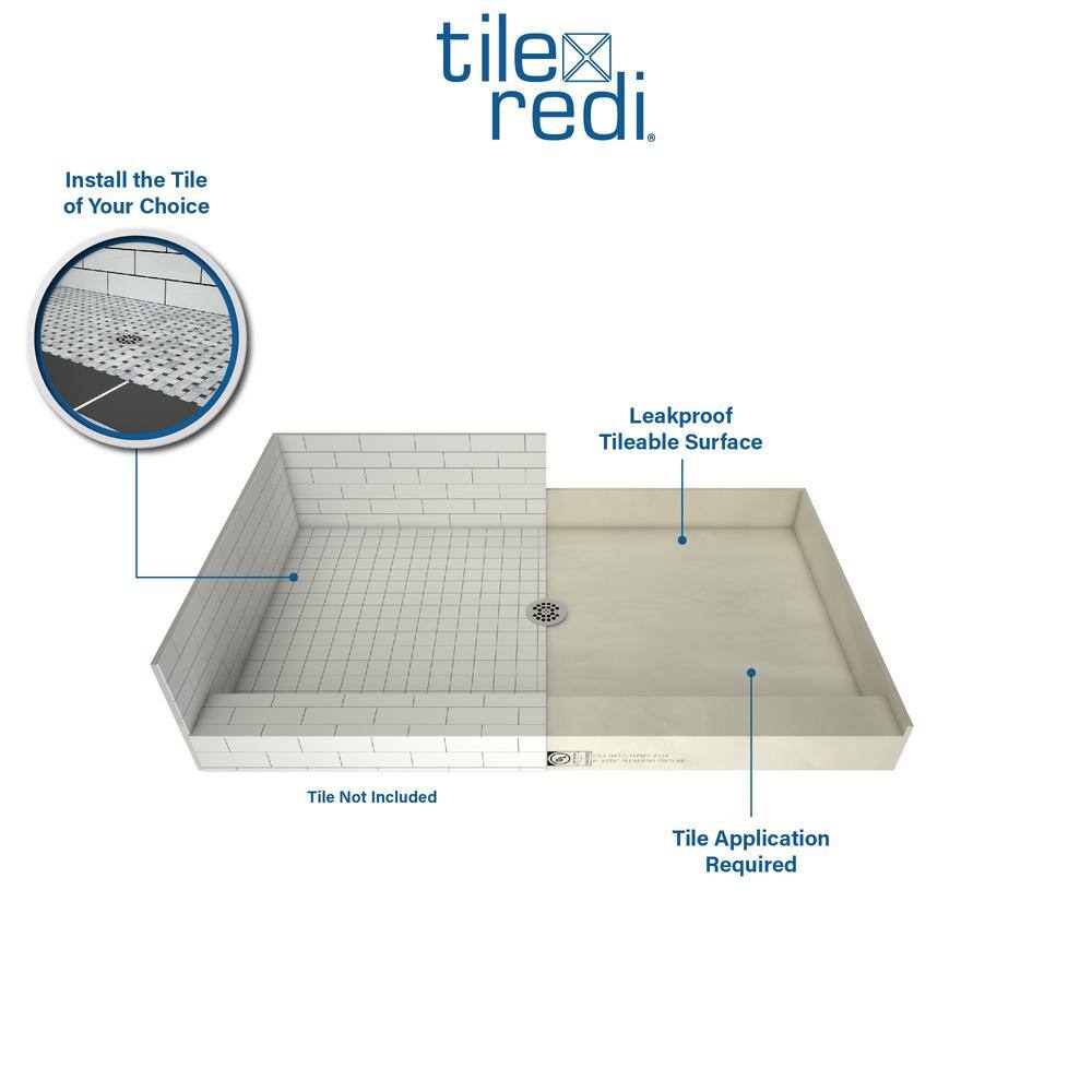 Tile Redi 60" x 30" Off-White Polyurethane Shower Base with Center Drain