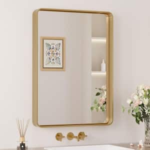 22 in. W x 30 in. H Rectangular Aluminum Framed Wall Mount Bathroom Vanity Mirror in Gold