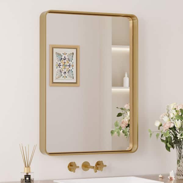 TETOTE 22 in. W x 30 in. H Rectangular Aluminum Framed Wall Mount Bathroom Vanity Mirror in Gold