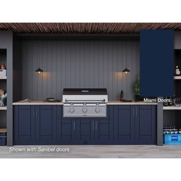 WeatherStrong Miami Sapphire Blue 17-Piece 121.25 in. x 34.5 in. x 28 in. Outdoor Kitchen Cabinet Island Set