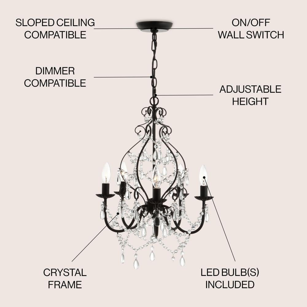 Maura 5-Light Black Crystal LED Chandelier