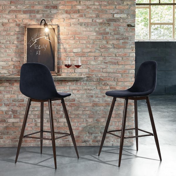 Homy Casa Charlton 26 in Navy Low Back Metal Frame Counter Stool with Fabric Seat (Set of 2)