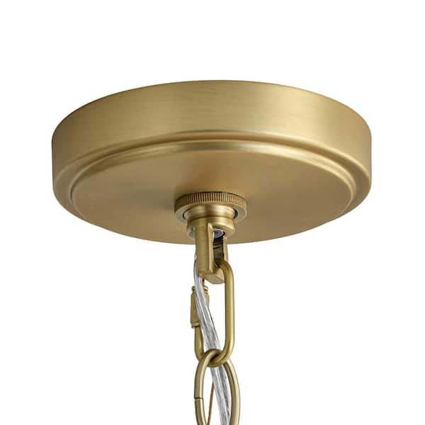 60-Watt 1 Light Brushed Gold Mid-Century Modern Globe Pendant Light with Striped Glass Shade, No Bulbs Included