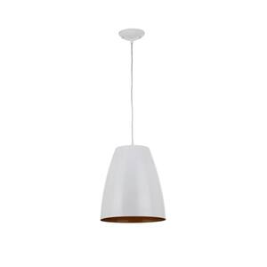 12 in. W 1-Light White Standard Pendant with White Metal Shade Antique Gold Inside