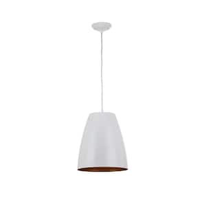 12 in. W 1-Light White Standard Pendant with White Metal Shade Antique Gold Inside