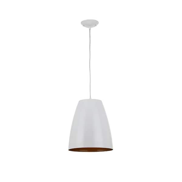 Home Decorators Collection 12 in. W 1-Light White Standard Pendant with White Metal Shade Antique Gold Inside