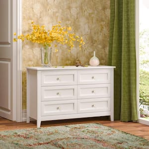 White 6 Drawer 47.24 in. W Dresser Bar Cabinet, Storge Cabinet, Lockers, Retro Round Handle