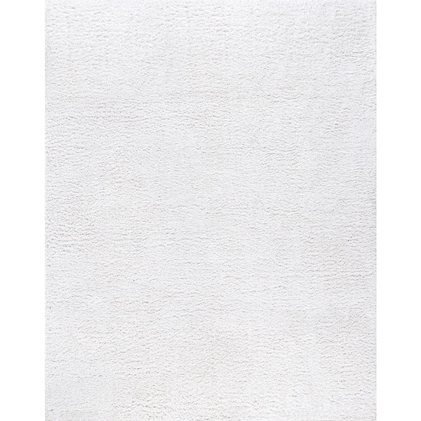 Tayse Rugs Soho Shag Solid Color White 5 ft. x 7 ft. Indoor Area Rug