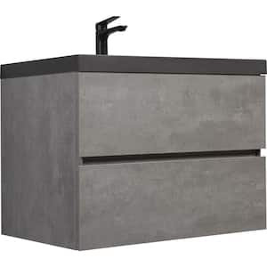 19.75 in. D x 30 in. W x 22.5 in. H Single Sink Floating Bath Vanity in Gray with Black Quartz Sand Top Basin