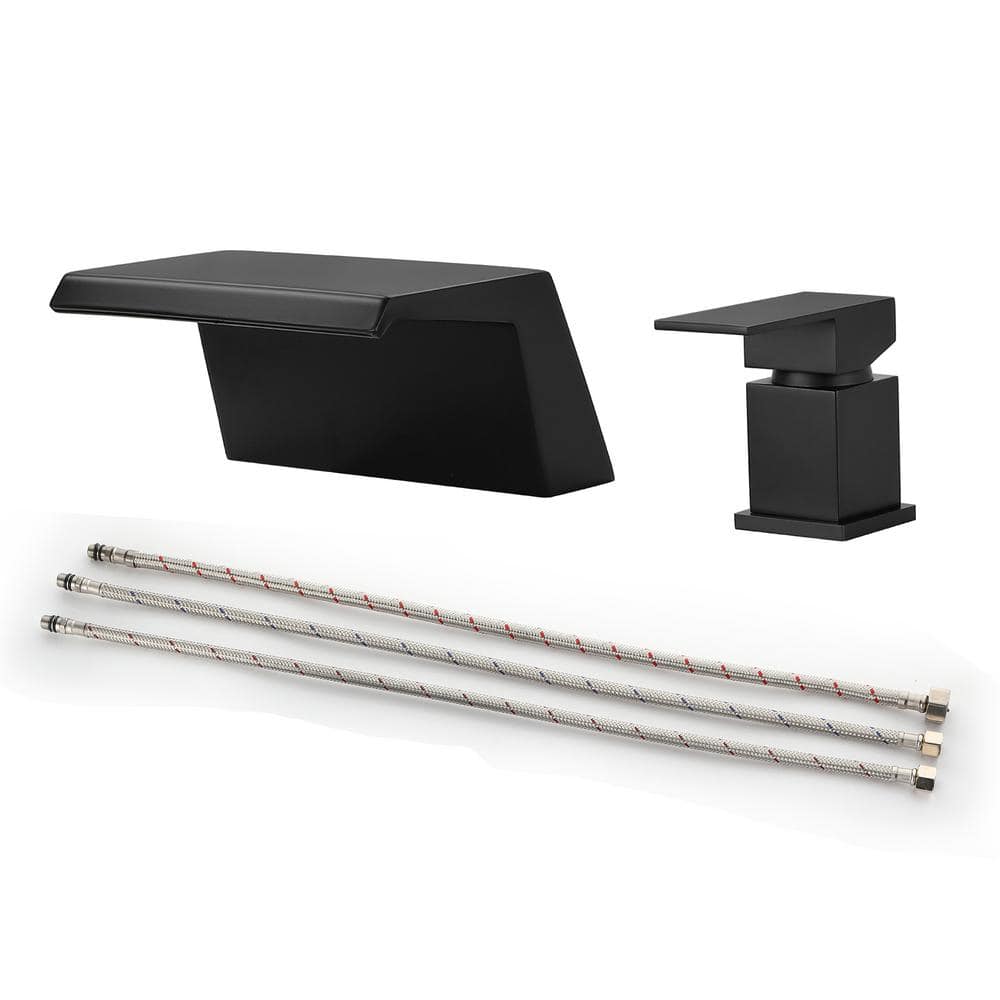 Samda 8 in. Widespread Single Handle Waterfall Spout Bathroom Faucet in Matt Black (Valve Included)