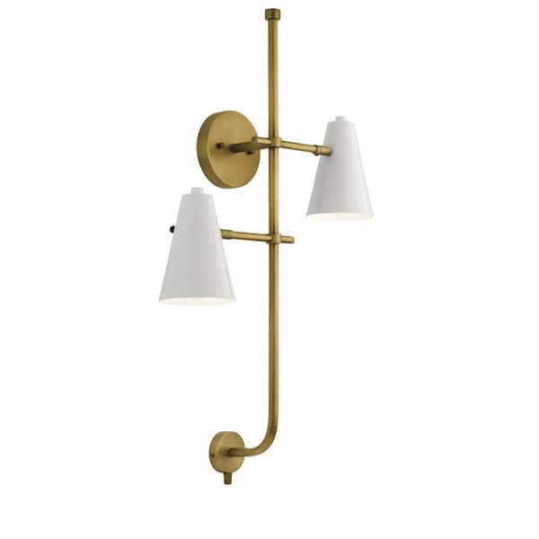 KICHLER Sylvia 2-Light White and Natural Brass Bedroom Indoor Wall Sconce Light