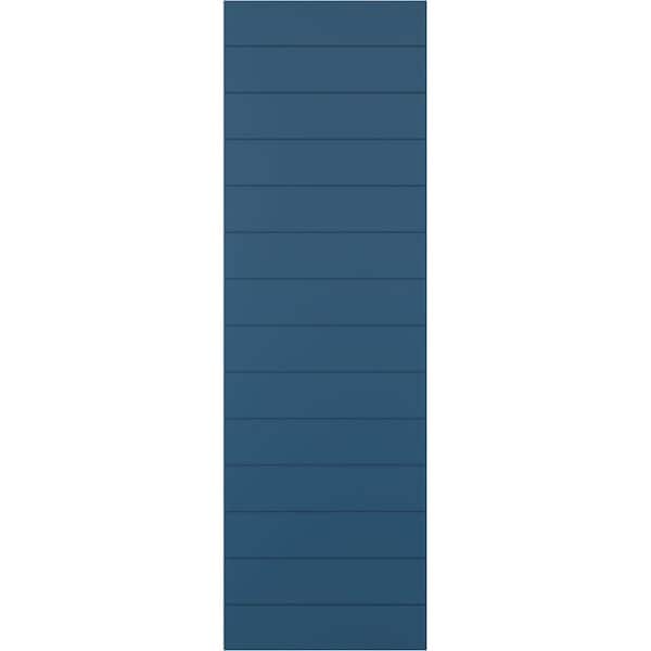 Ekena Millwork 12 in. x 80 in. True Fit PVC Horizontal Slat Modern Style Fixed Mount Board and Batten Shutters Pair in Sojourn Blue