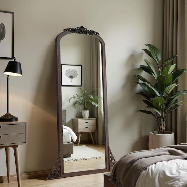 Dovelina Carbonized Brown 21 in. W x 64 in. H Arched Wood Full Length Mirror Standing Mirror