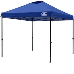 10 ft. x 10 ft. Dark Blue Pop-up-Canopy-Tent, 3-Adjustable Height with Wheeled Carrying Bag, 4-Ropes and 4-Stakes