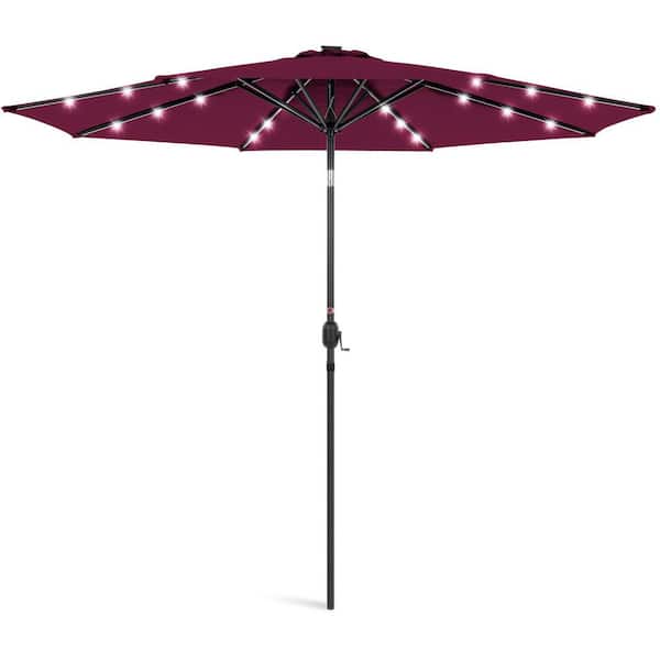 Unbranded 10 ft. Steel Market Solar Tilt Patio Umbrella in Burgundy