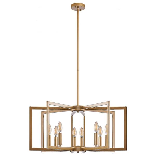 27 in. W 8-Light Gold Ceiling Chandelier Modern Pendant Light Fixture, E12, No Bulbs Inlcuded