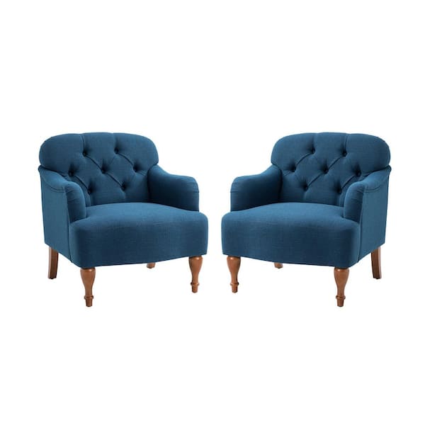 JAYDEN CREATION Sabini Navy Armchair with Button-Tufted Back (Set of 2)