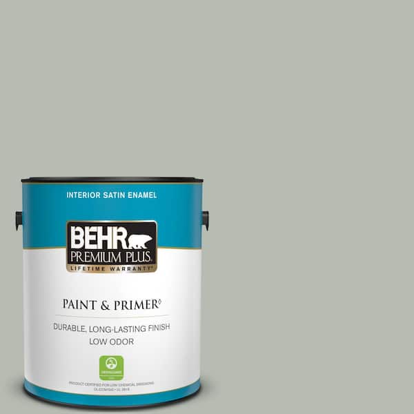 BEHR PREMIUM PLUS 1 gal. Home Decorators Collection #HDC-AC-21 Keystone Gray Satin Enamel Low Odor Interior Paint & Primer