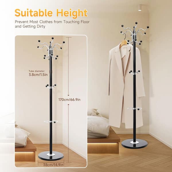 YIYIBYUS Black Freestanding Hat Coat Rack Metal Tube Frame